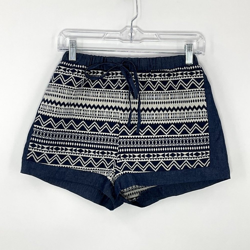 Anthropologie En Creme Shorts Women Small Embroidered Pull On Tie Aztec Denim